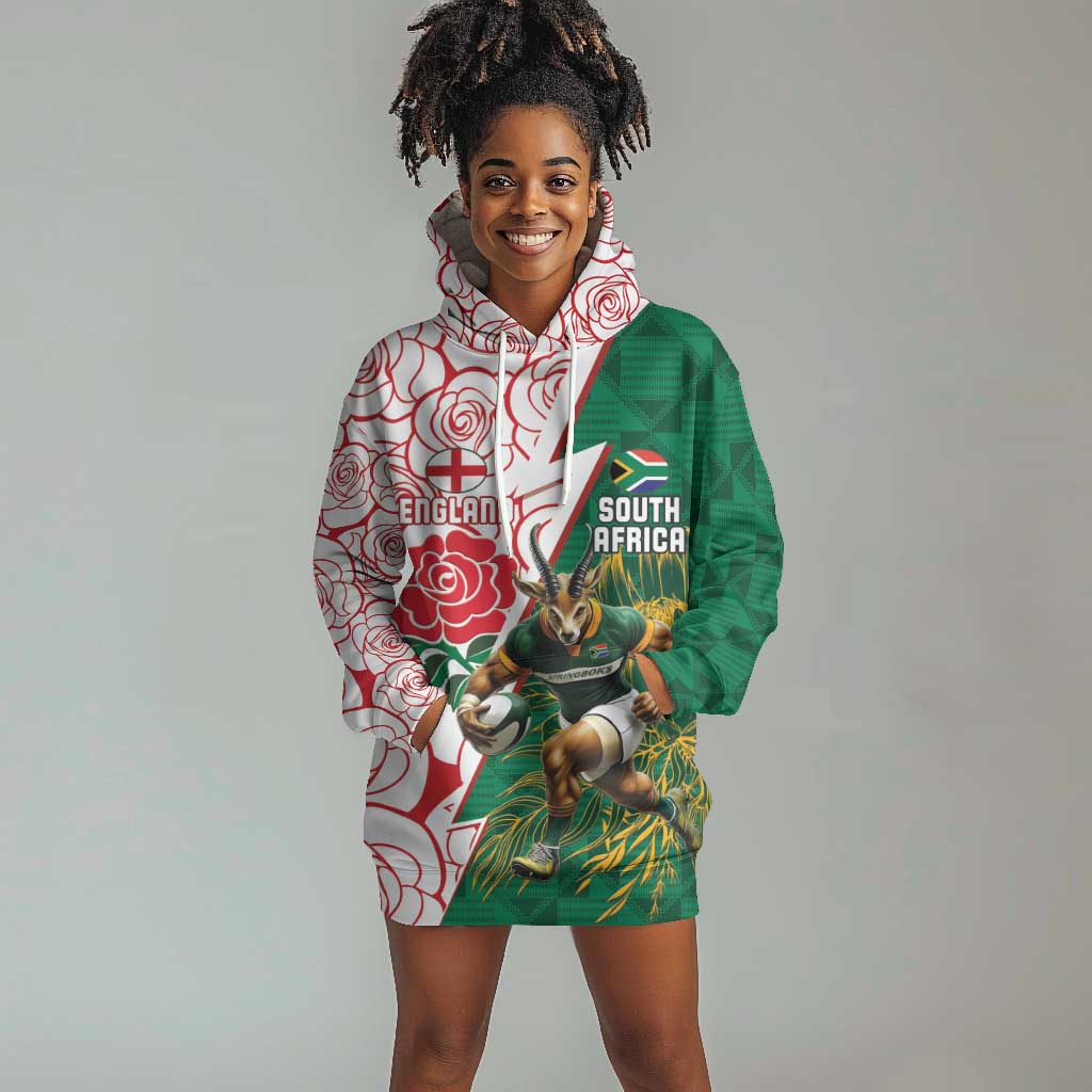 Personalized South Africa Combine England Rugby Hoodie Dress Springboks and Red Rose LT15