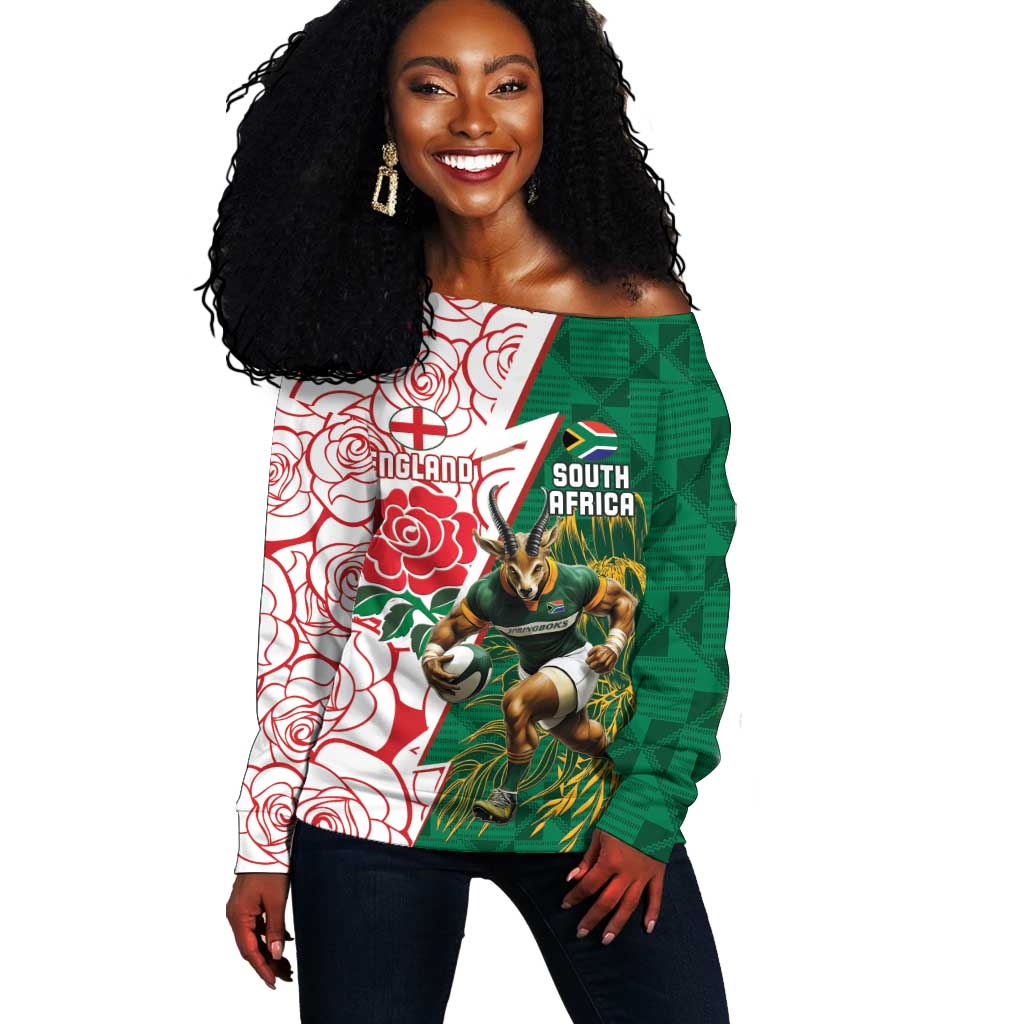 Personalized South Africa Combine England Rugby Off Shoulder Sweater Springboks and Red Rose LT15
