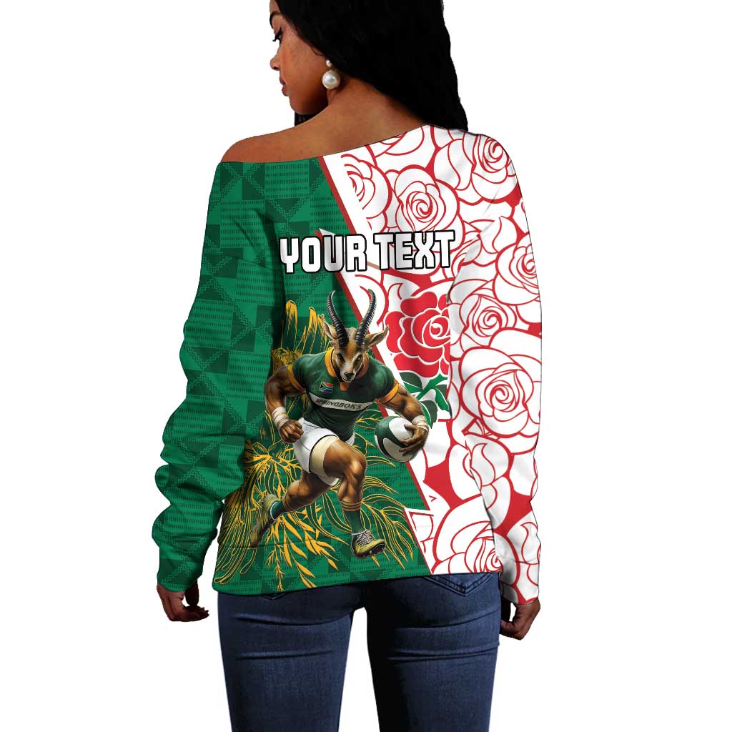 Personalized South Africa Combine England Rugby Off Shoulder Sweater Springboks and Red Rose LT15