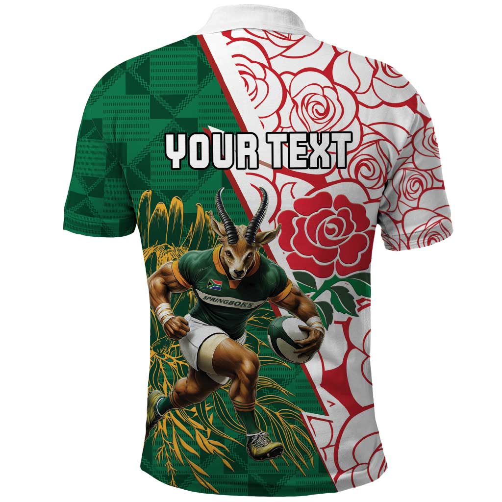 Personalized South Africa and England Rugby Polo Shirt Springboks Mascot With Red Rose LT15