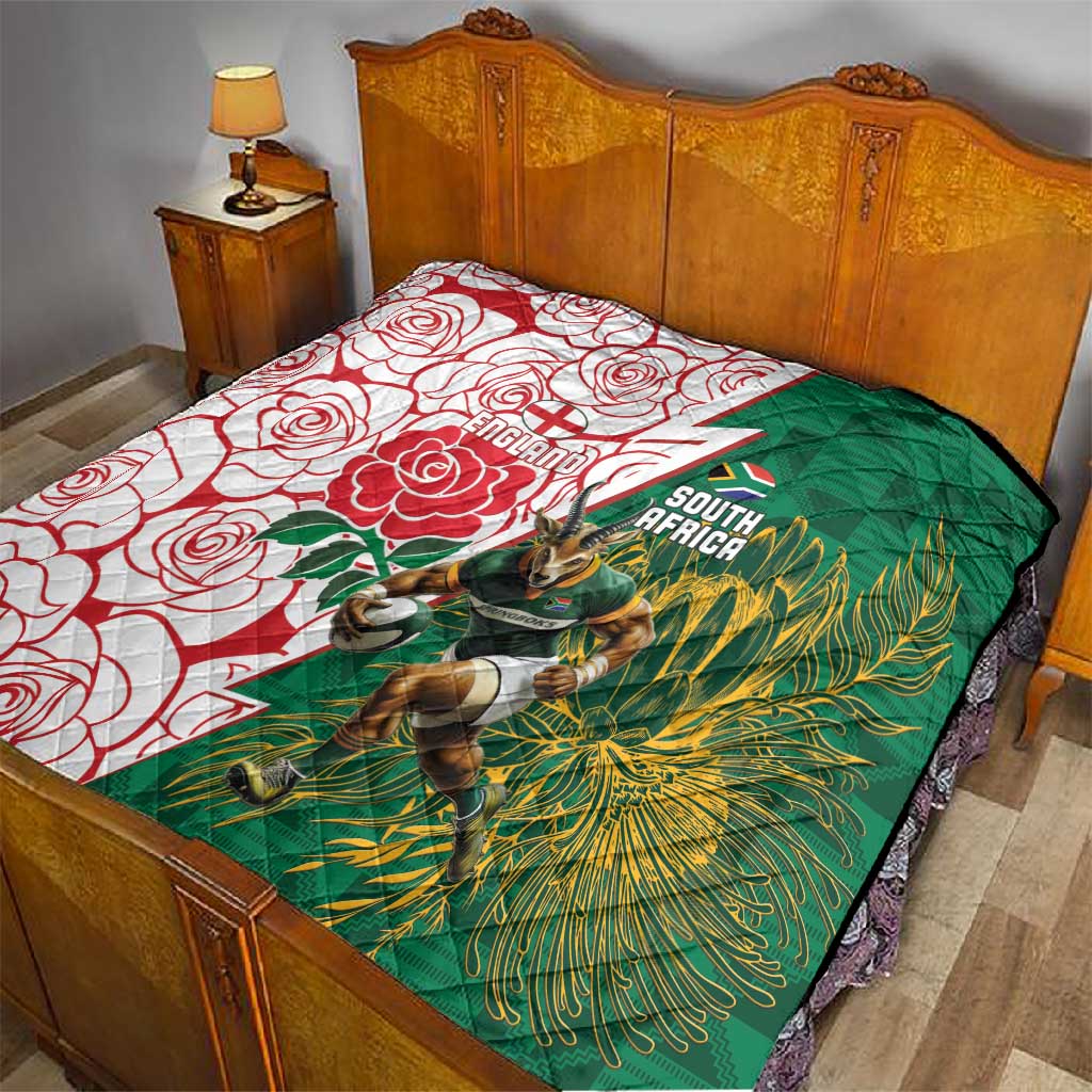 South Africa Combine England Rugby Quilt Springboks and Red Rose LT15