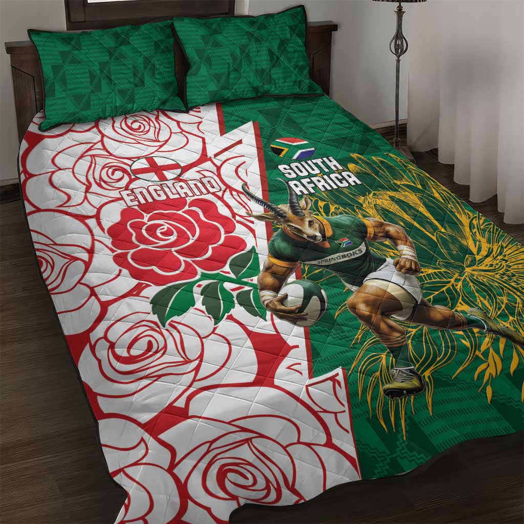 South Africa Combine England Rugby Quilt Bed Set Springboks and Red Rose LT15