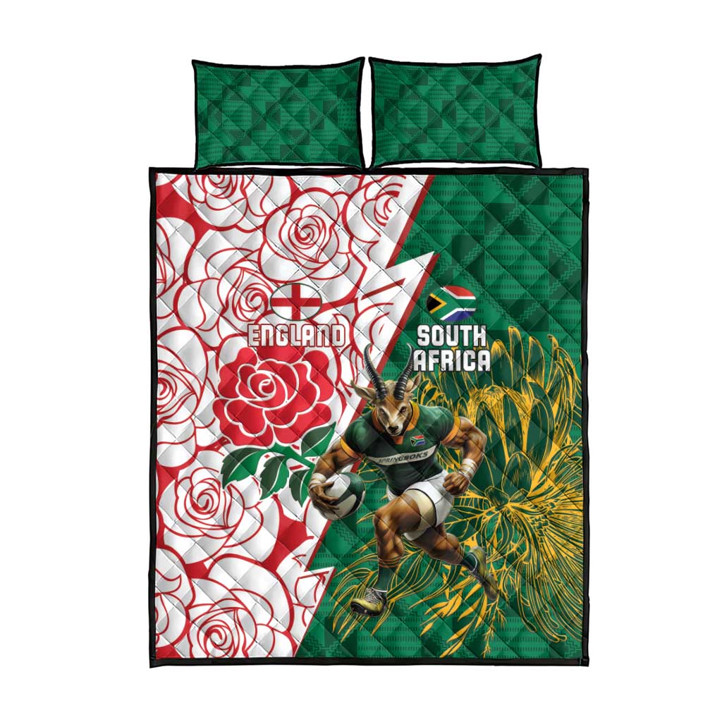South Africa Combine England Rugby Quilt Bed Set Springboks and Red Rose LT15