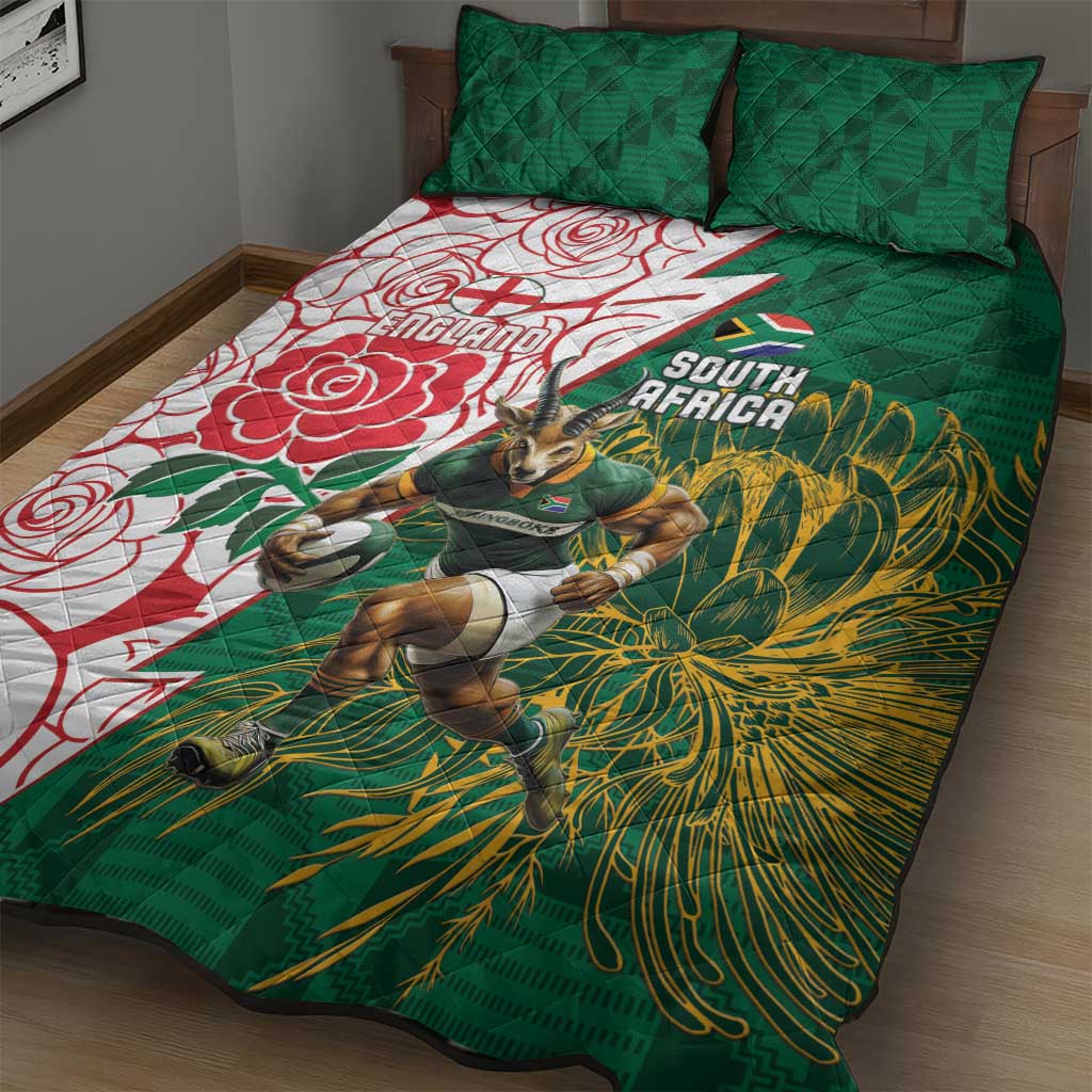 South Africa Combine England Rugby Quilt Bed Set Springboks and Red Rose LT15