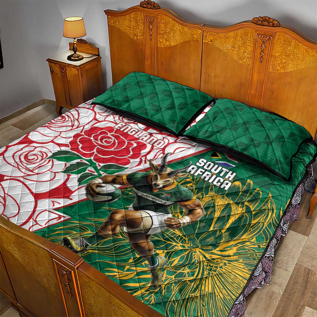 South Africa Combine England Rugby Quilt Bed Set Springboks and Red Rose LT15