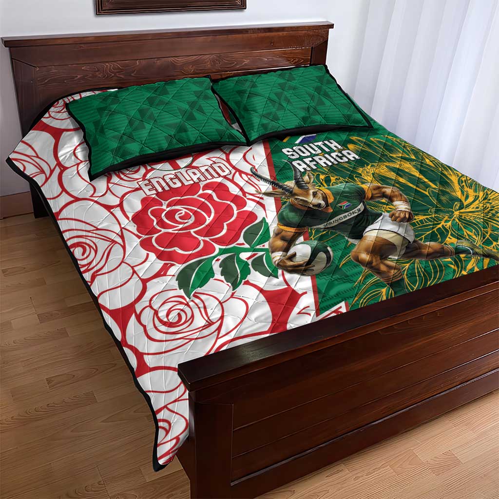 South Africa Combine England Rugby Quilt Bed Set Springboks and Red Rose LT15