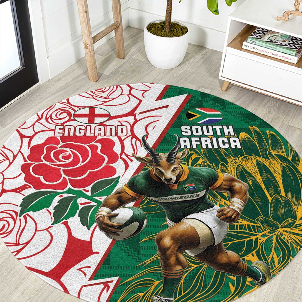 South Africa Combine England Rugby Round Carpet Springboks and Red Rose LT15