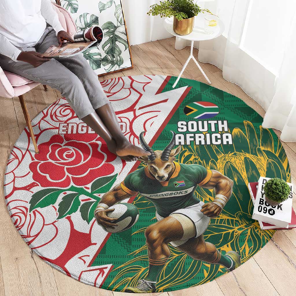 South Africa Combine England Rugby Round Carpet Springboks and Red Rose LT15