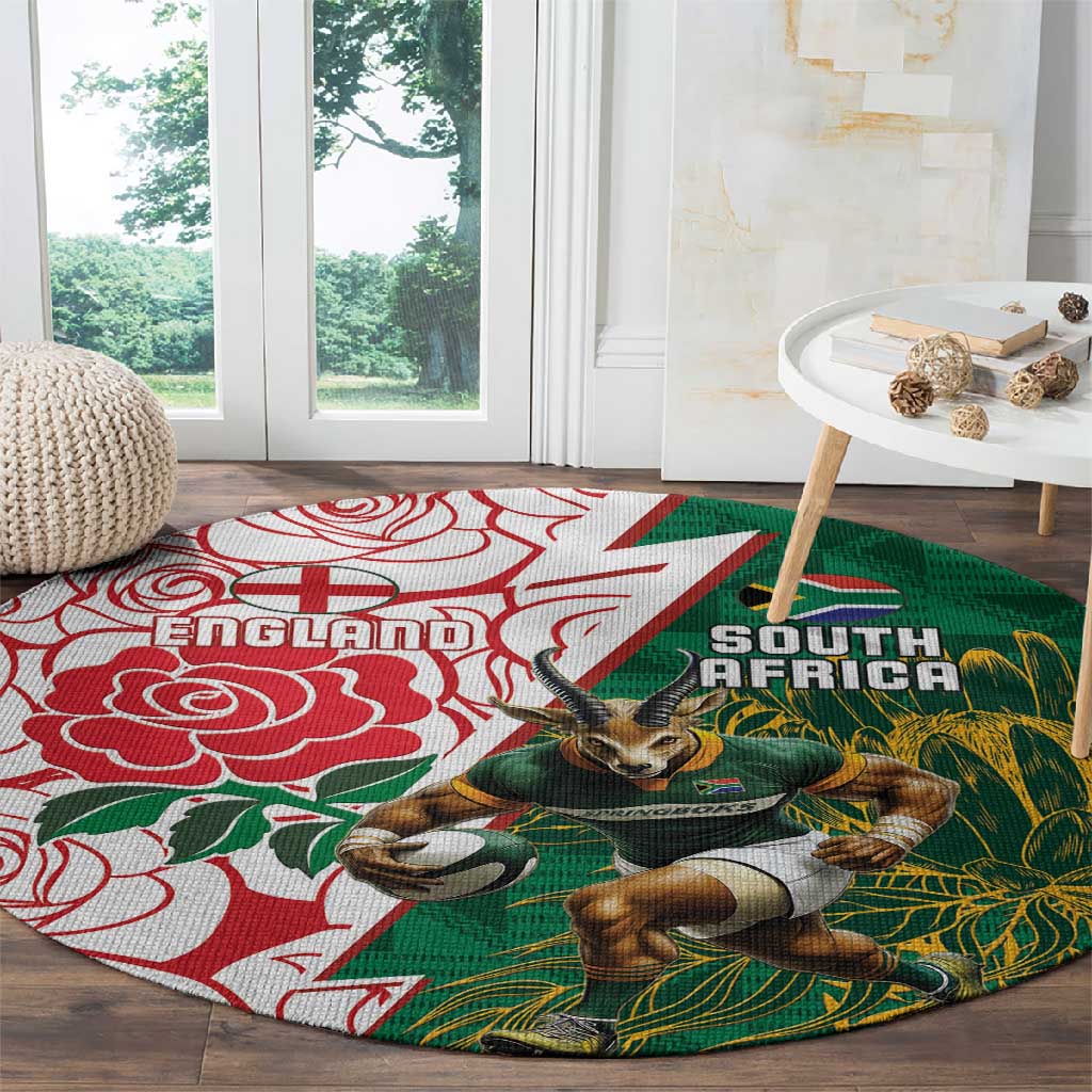 South Africa Combine England Rugby Round Carpet Springboks and Red Rose LT15