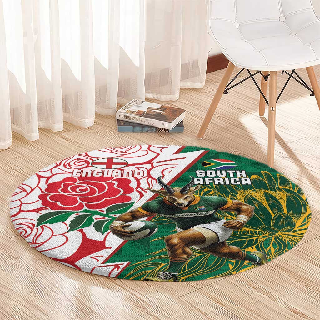 South Africa Combine England Rugby Round Carpet Springboks and Red Rose LT15