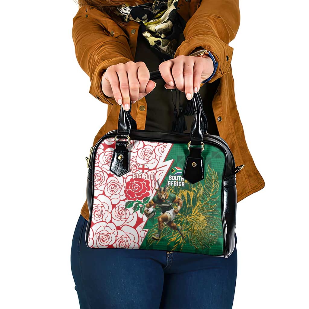 South Africa and England Rugby Shoulder Handbag Springboks Mascot With Red Rose LT15