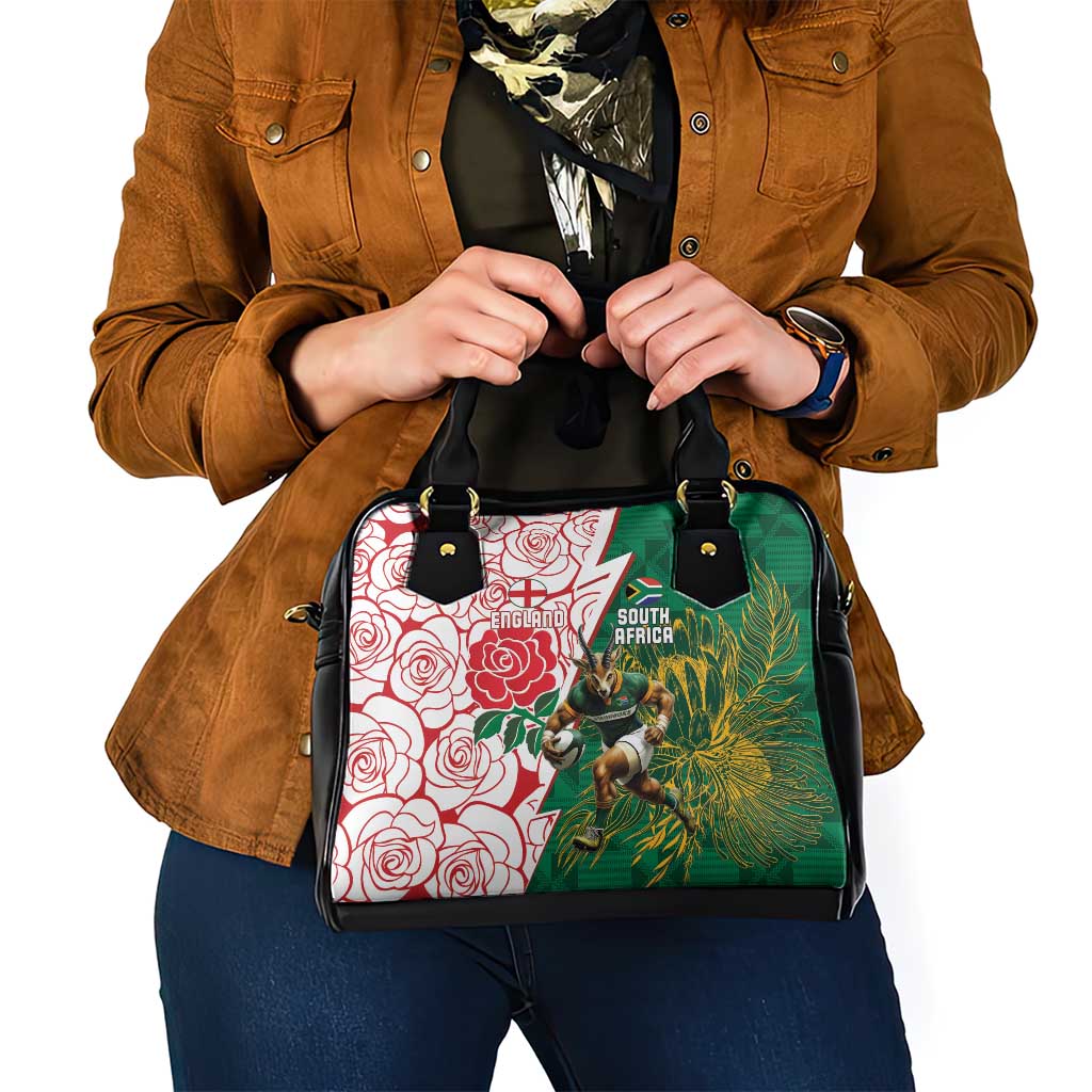South Africa and England Rugby Shoulder Handbag Springboks Mascot With Red Rose LT15