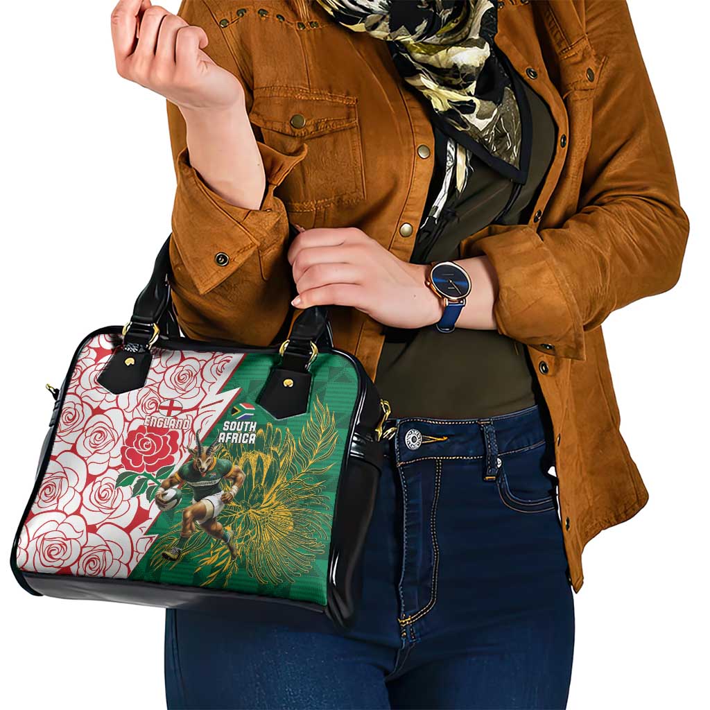 South Africa and England Rugby Shoulder Handbag Springboks Mascot With Red Rose LT15