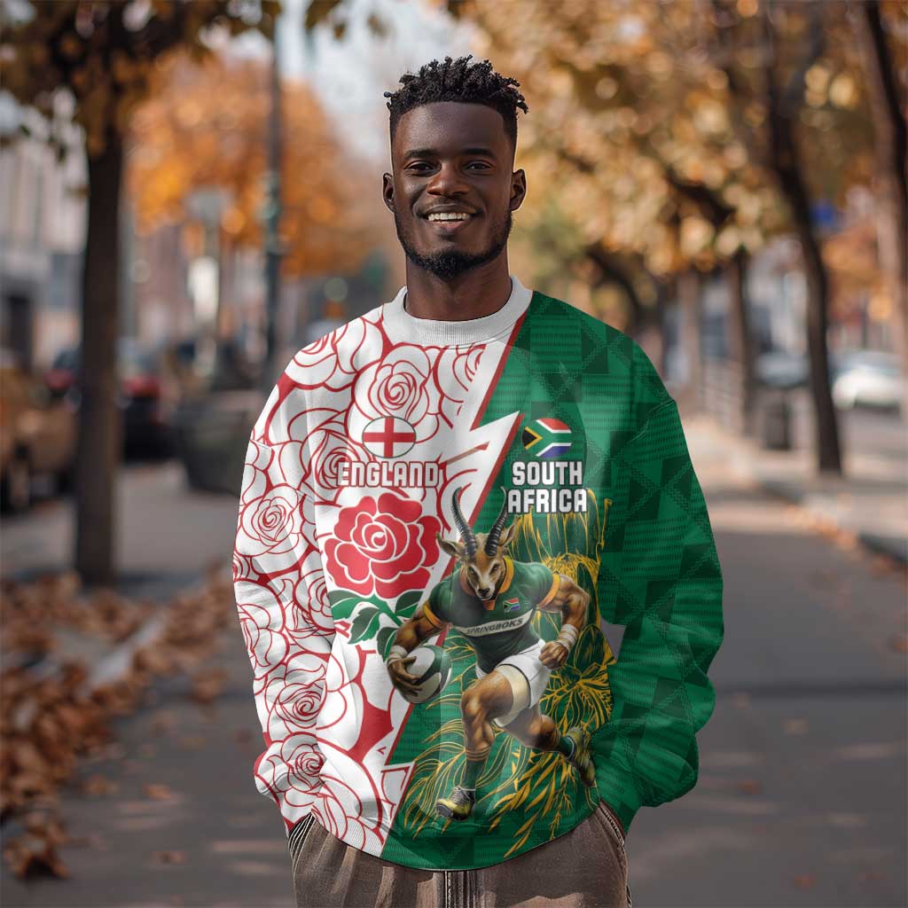 Personalized South Africa Combine England Rugby Sweatshirt Springboks and Red Rose LT15