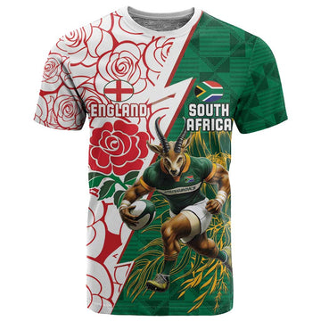 Personalized South Africa Combine England Rugby T shirt Springboks and Red Rose LT15