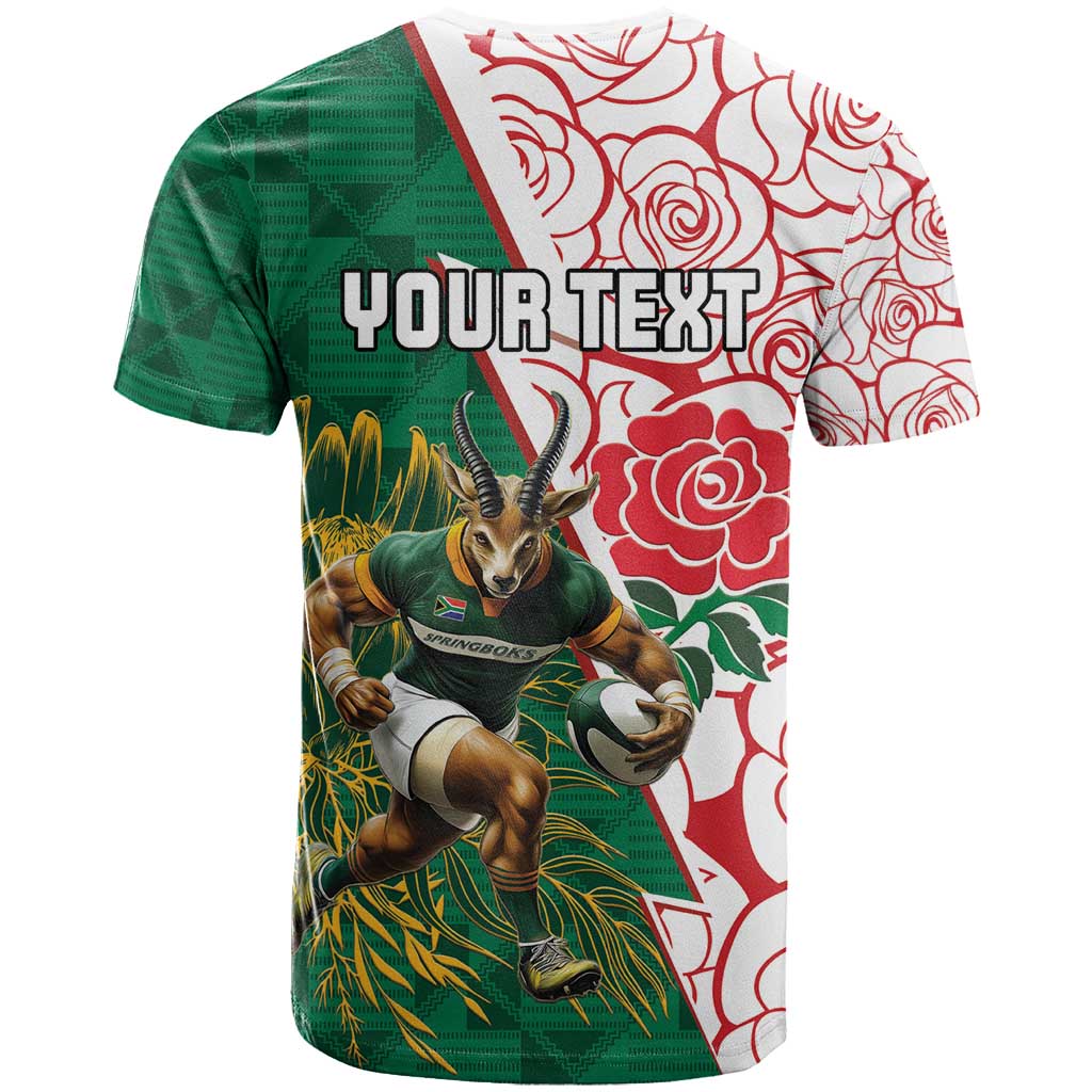 Personalized South Africa Combine England Rugby T shirt Springboks and Red Rose LT15