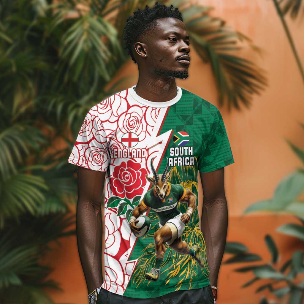 Personalized South Africa Combine England Rugby T shirt Springboks and Red Rose LT15