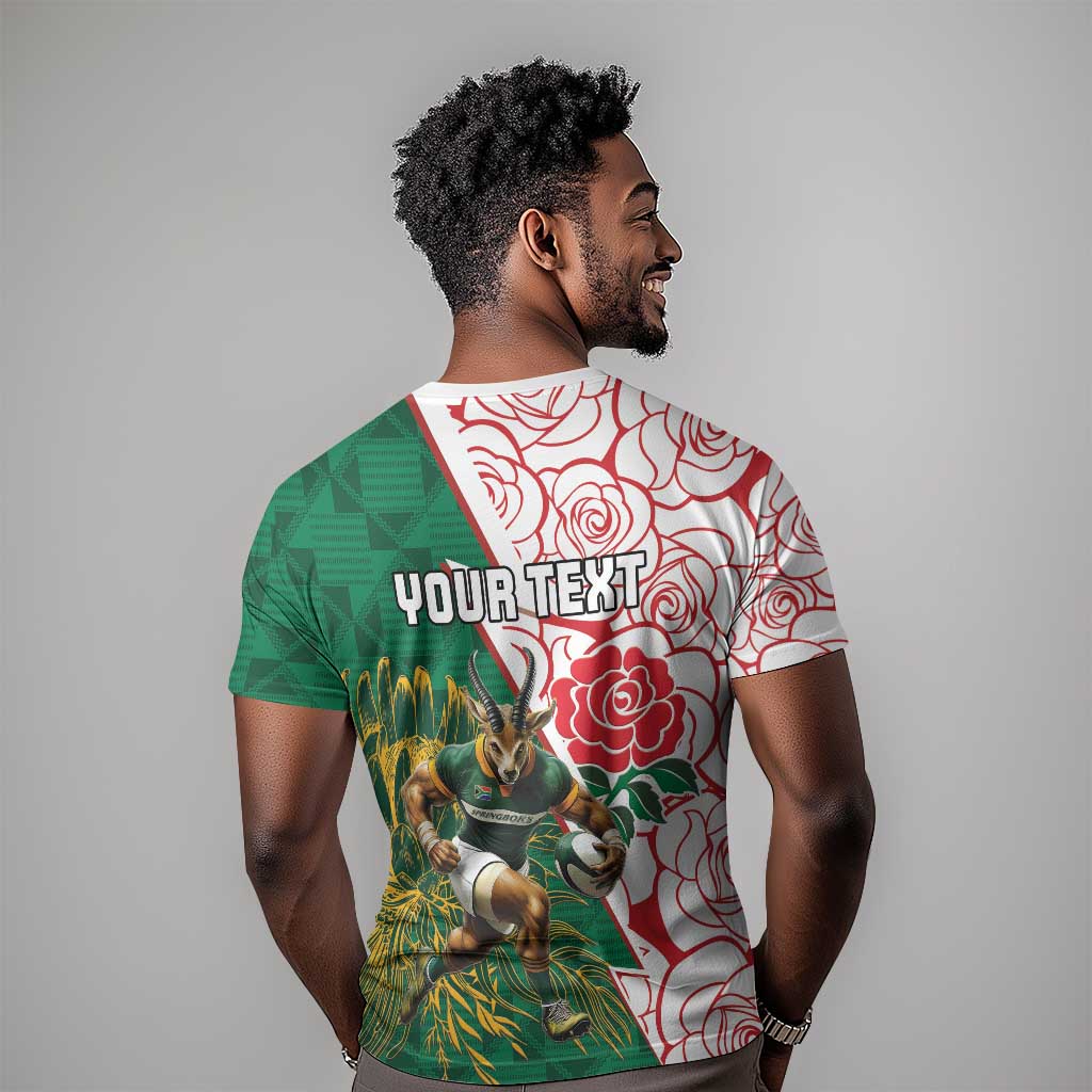 Personalized South Africa Combine England Rugby T shirt Springboks and Red Rose LT15