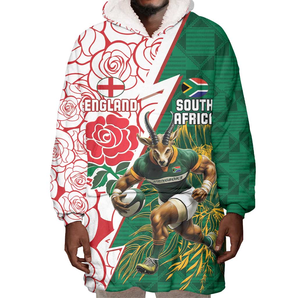 Personalized South Africa Combine England Rugby Wearable Blanket Hoodie Springboks and Red Rose LT15