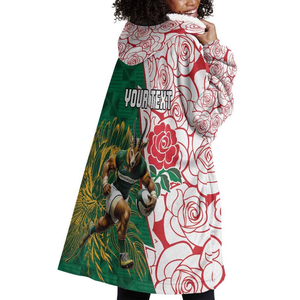 Personalized South Africa Combine England Rugby Wearable Blanket Hoodie Springboks and Red Rose LT15