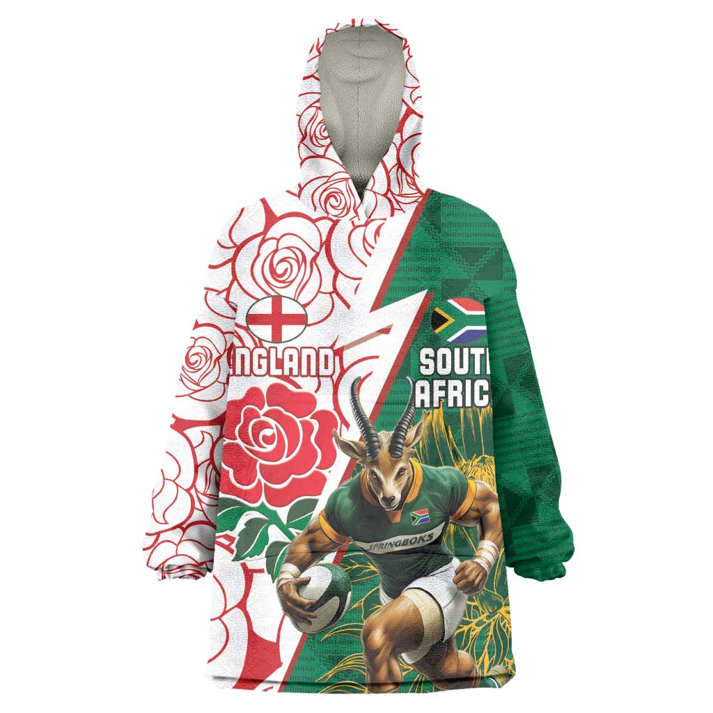Personalized South Africa Combine England Rugby Wearable Blanket Hoodie Springboks and Red Rose LT15