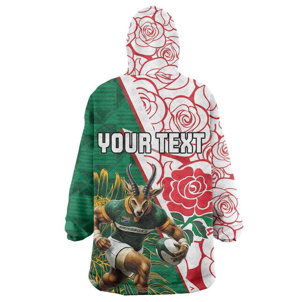 Personalized South Africa Combine England Rugby Wearable Blanket Hoodie Springboks and Red Rose LT15