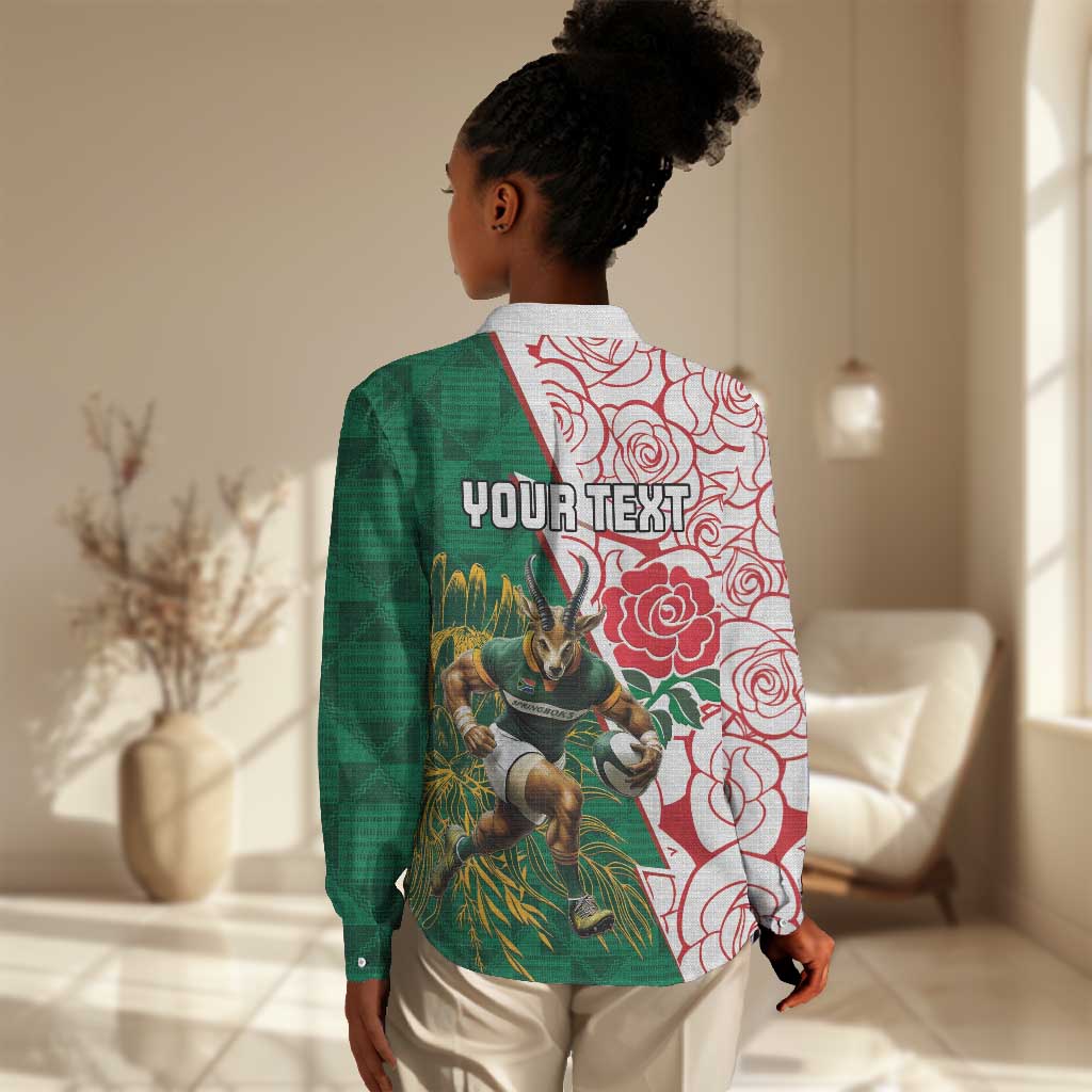 Personalized South Africa Combine England Rugby Women Casual Shirt Springboks and Red Rose LT15