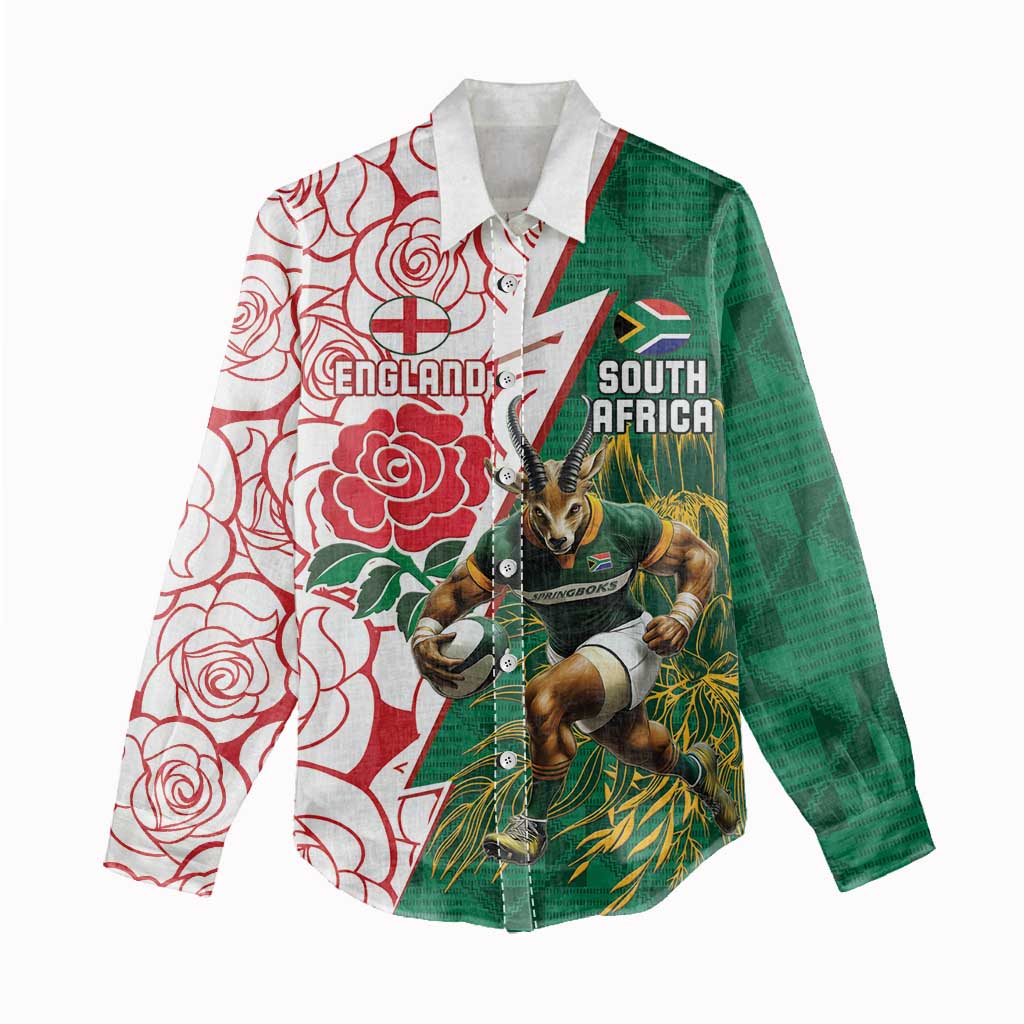 Personalized South Africa Combine England Rugby Women Casual Shirt Springboks and Red Rose LT15