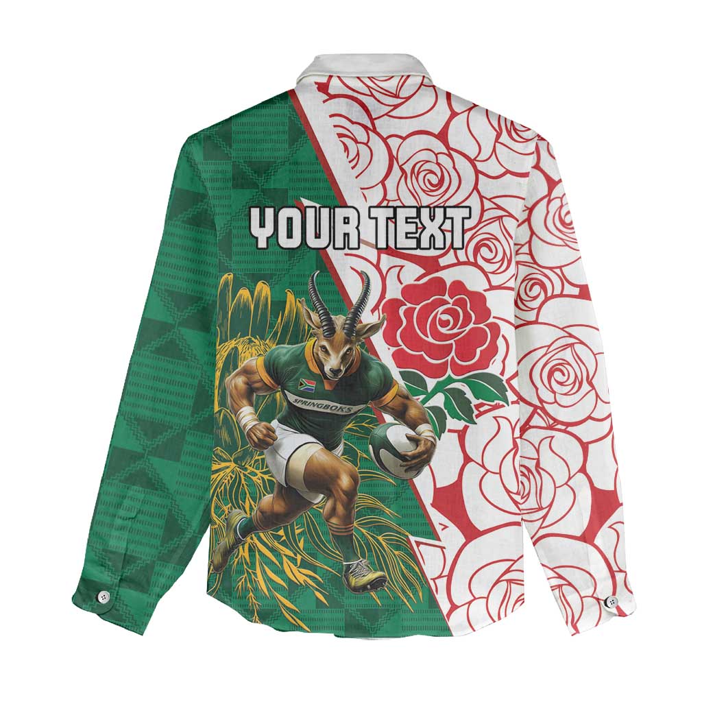 Personalized South Africa Combine England Rugby Women Casual Shirt Springboks and Red Rose LT15