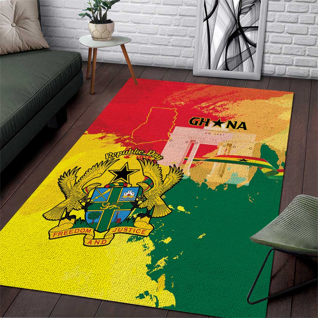 Ghana Republic Day Area Rug Black Star Square - Grunge Style LT15
