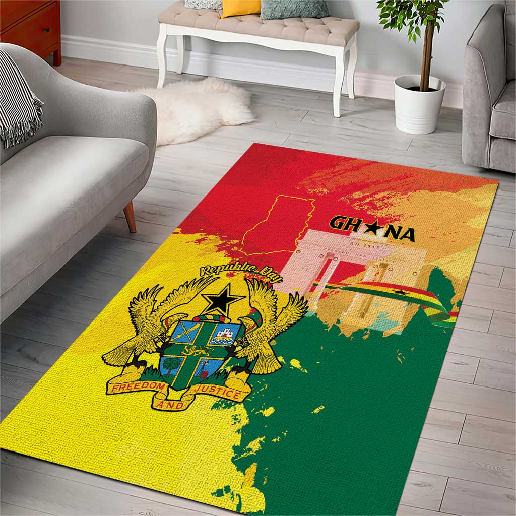 Ghana Republic Day Area Rug Black Star Square - Grunge Style LT15