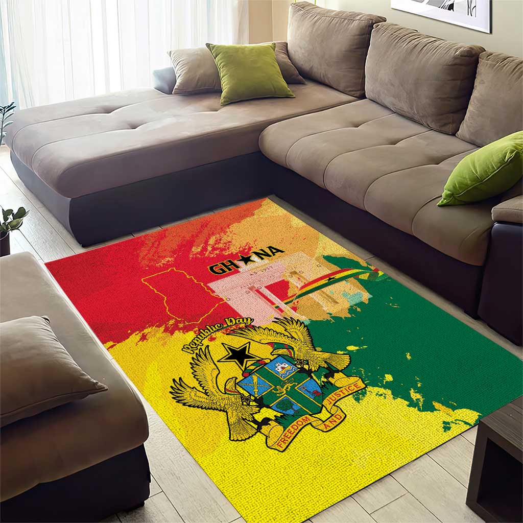 Ghana Republic Day Area Rug Black Star Square - Grunge Style LT15