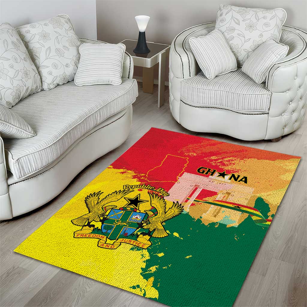 Ghana Republic Day Area Rug Black Star Square - Grunge Style LT15