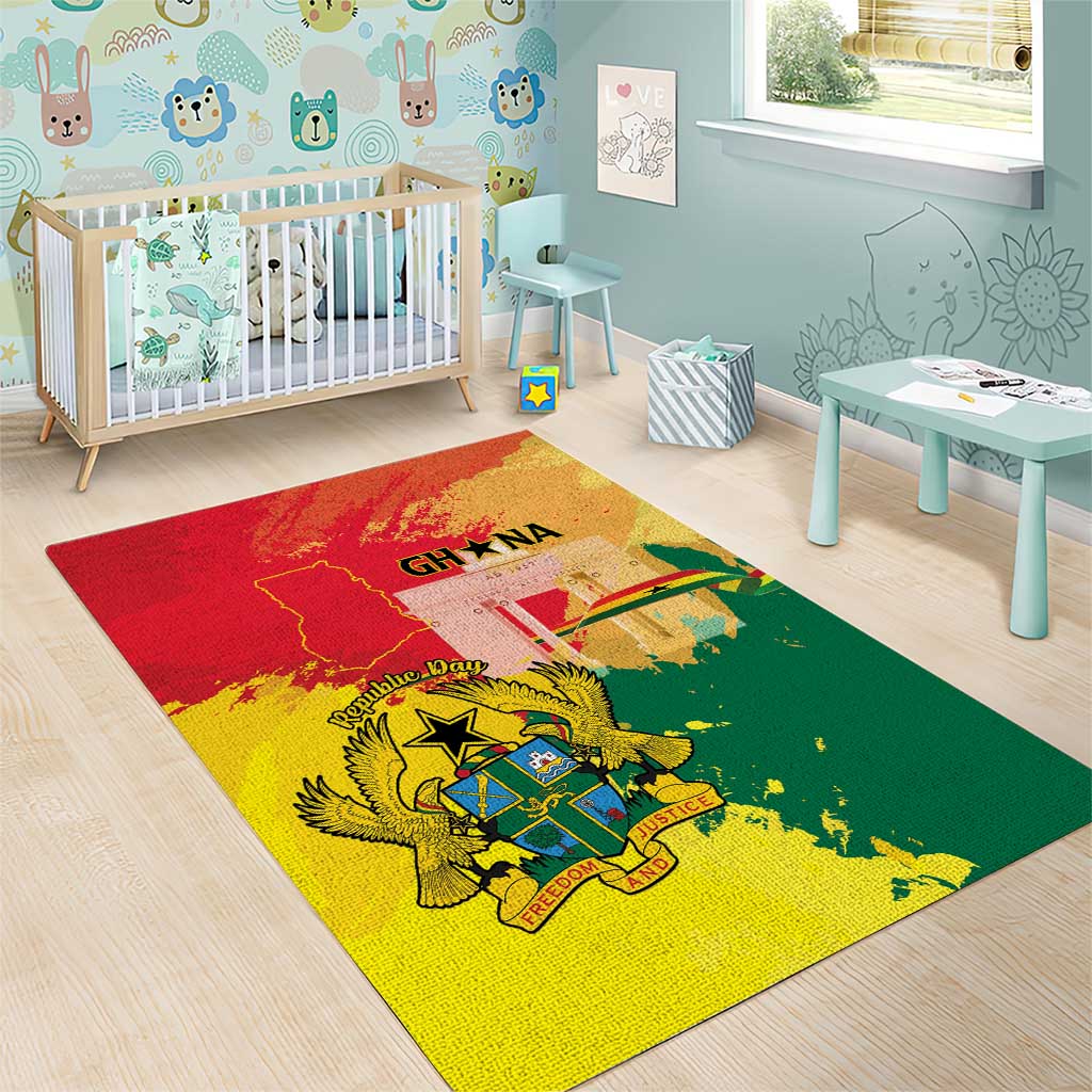 Ghana Republic Day Area Rug Black Star Square - Grunge Style LT15
