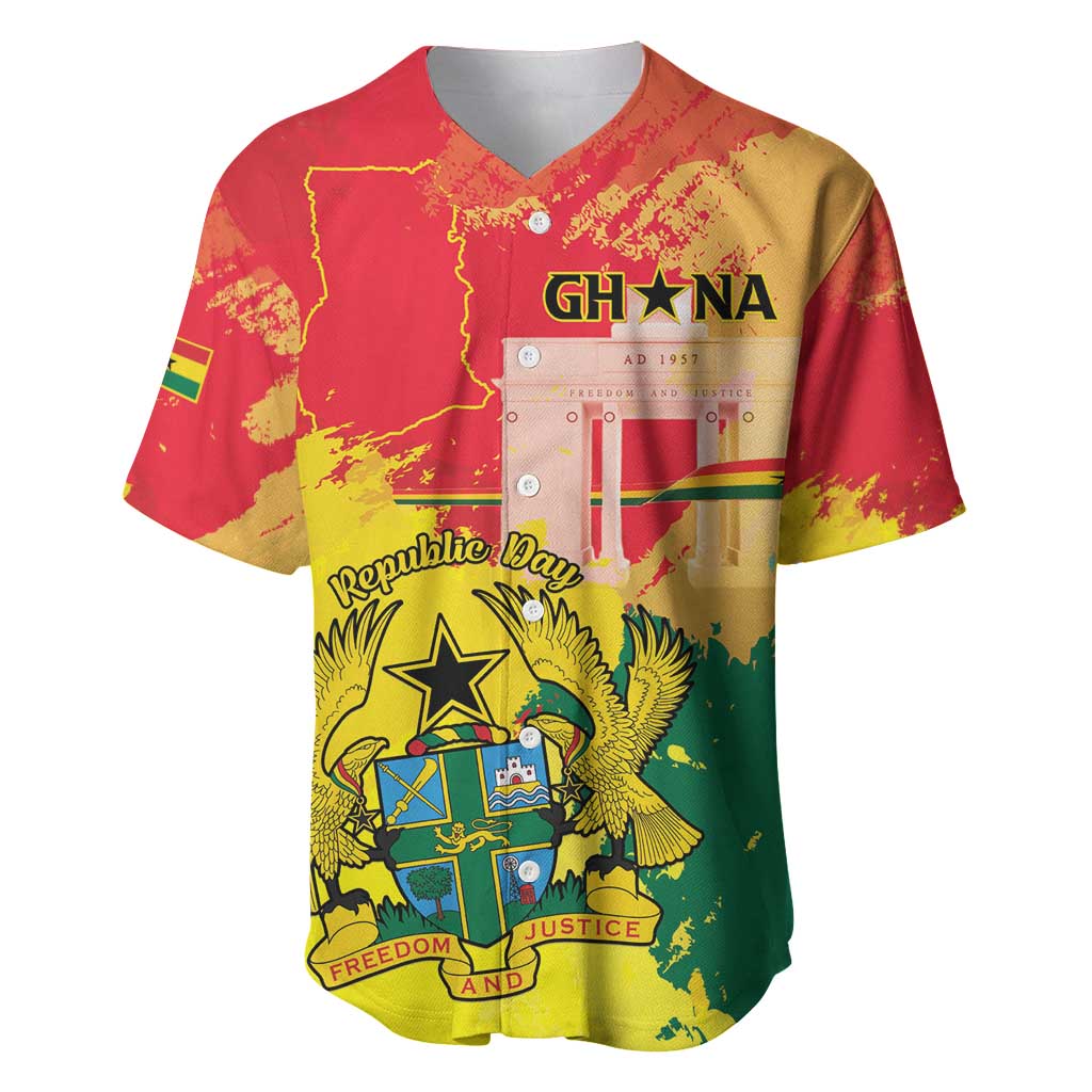 Personalized Ghana Republic Day Baseball Jersey Black Star Square - Grunge Style LT15