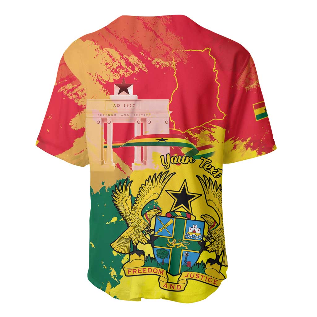 Personalized Ghana Republic Day Baseball Jersey Black Star Square - Grunge Style LT15