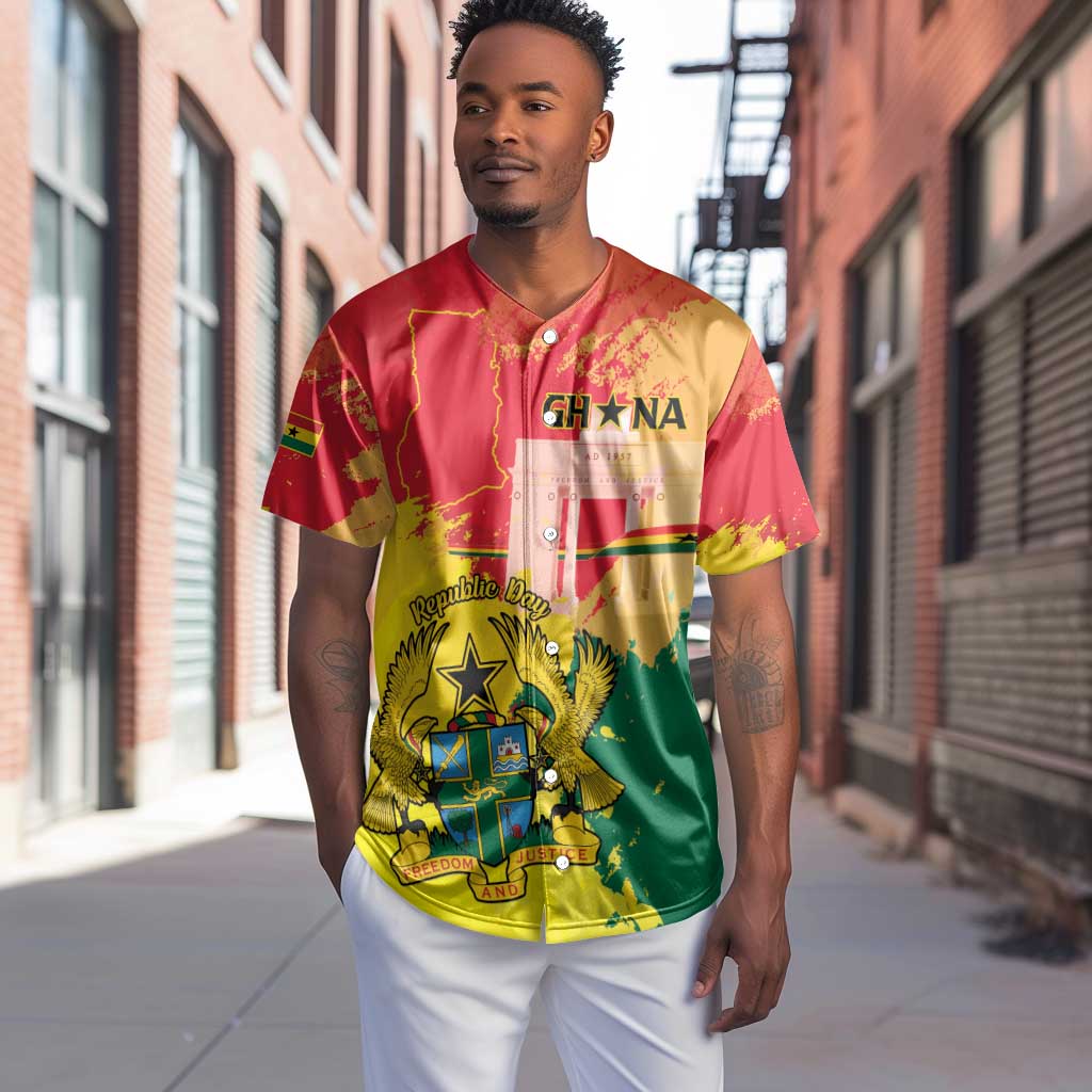 Personalized Ghana Republic Day Baseball Jersey Black Star Square - Grunge Style LT15