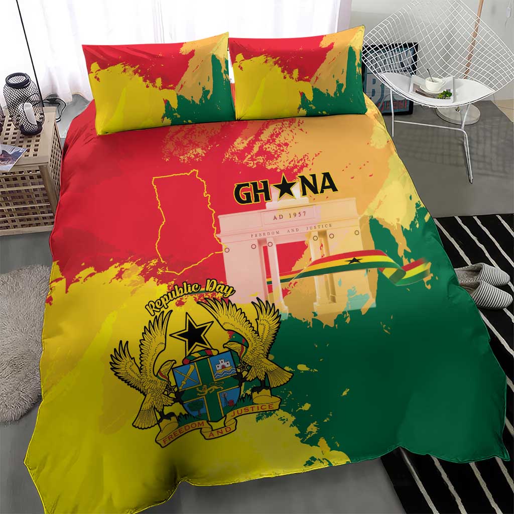 Ghana Republic Day Bedding Set Black Star Square - Grunge Style LT15