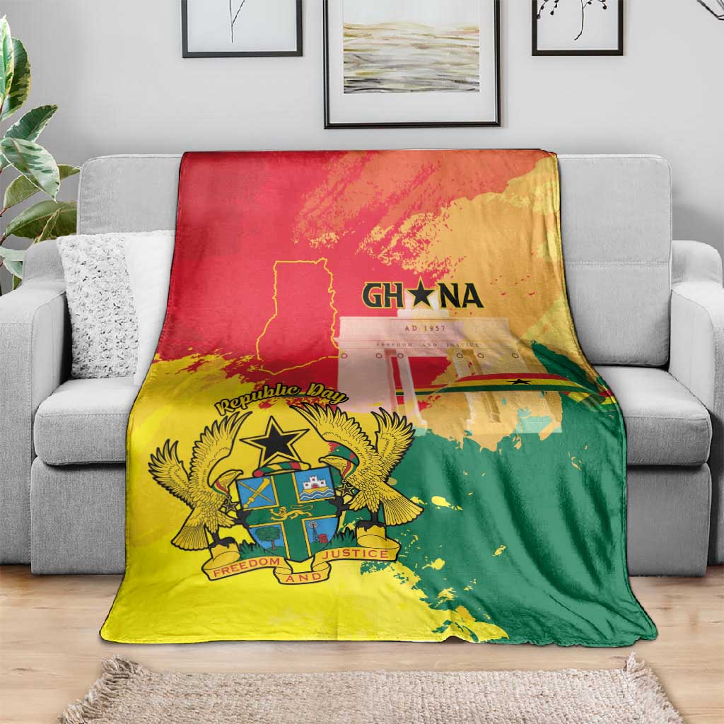 Ghana Republic Day Blanket Black Star Square - Grunge Style LT15