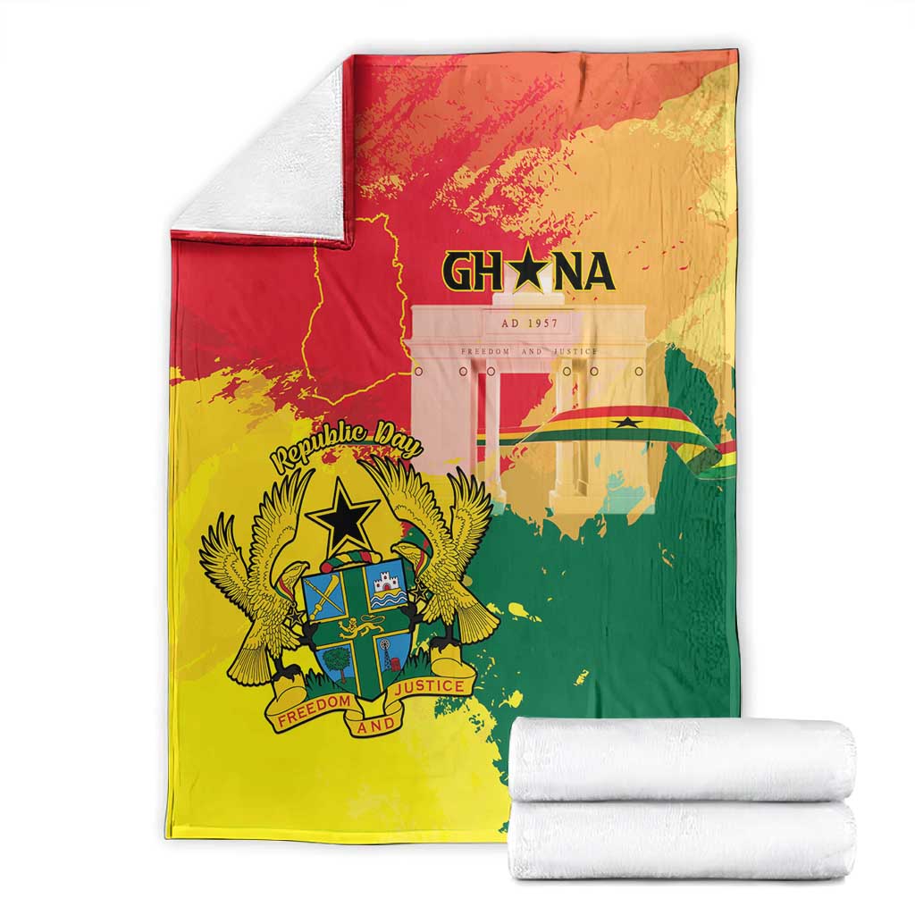 Ghana Republic Day Blanket Black Star Square - Grunge Style LT15