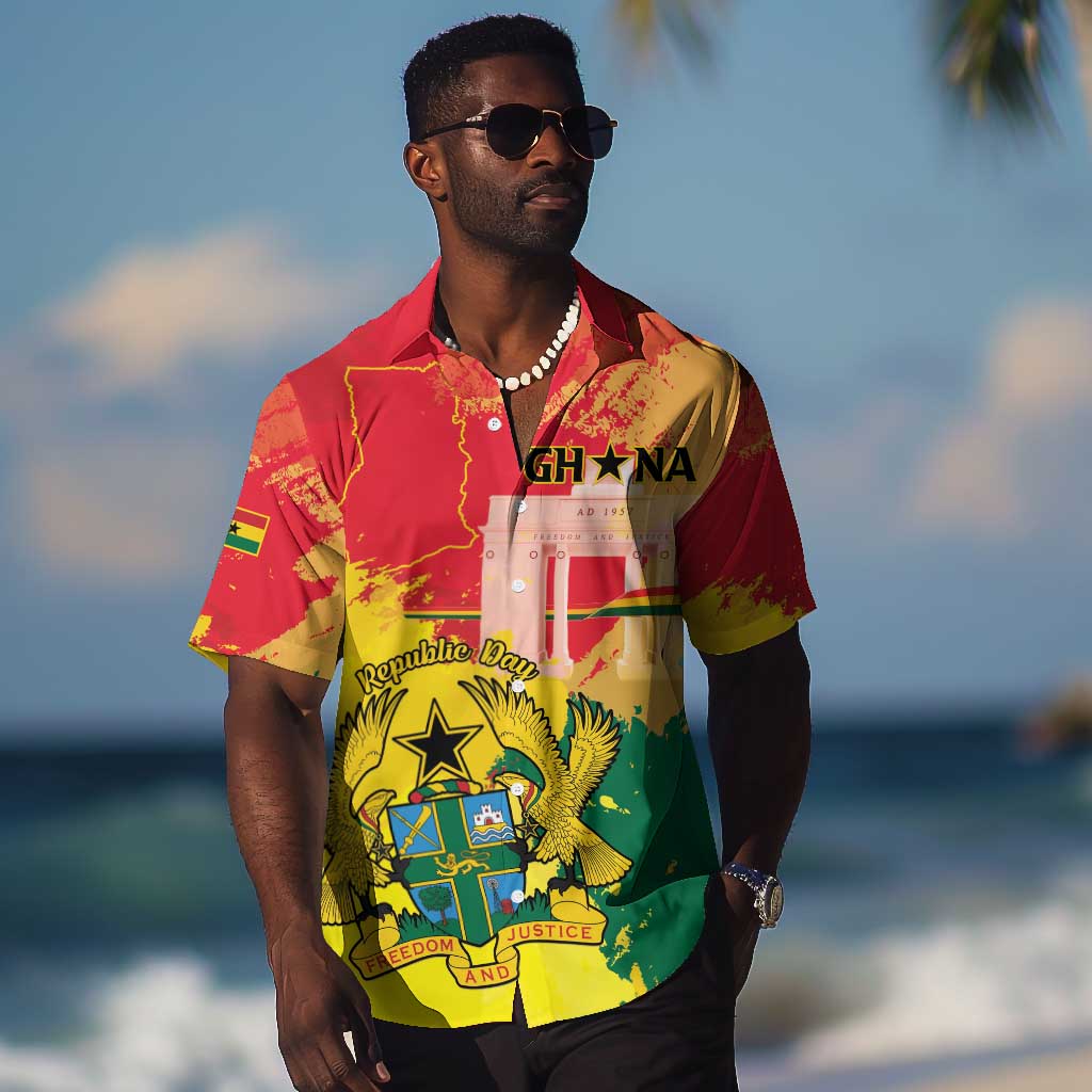 Personalized Ghana Republic Day Hawaiian Shirt Black Star Square - Grunge Style LT15