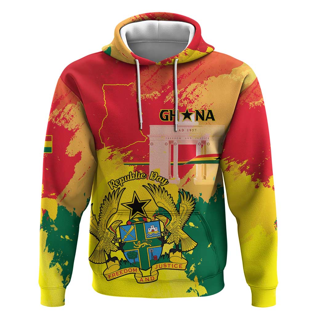 Personalized Ghana Republic Day Hoodie Black Star Square With Coat Of Arms LT15