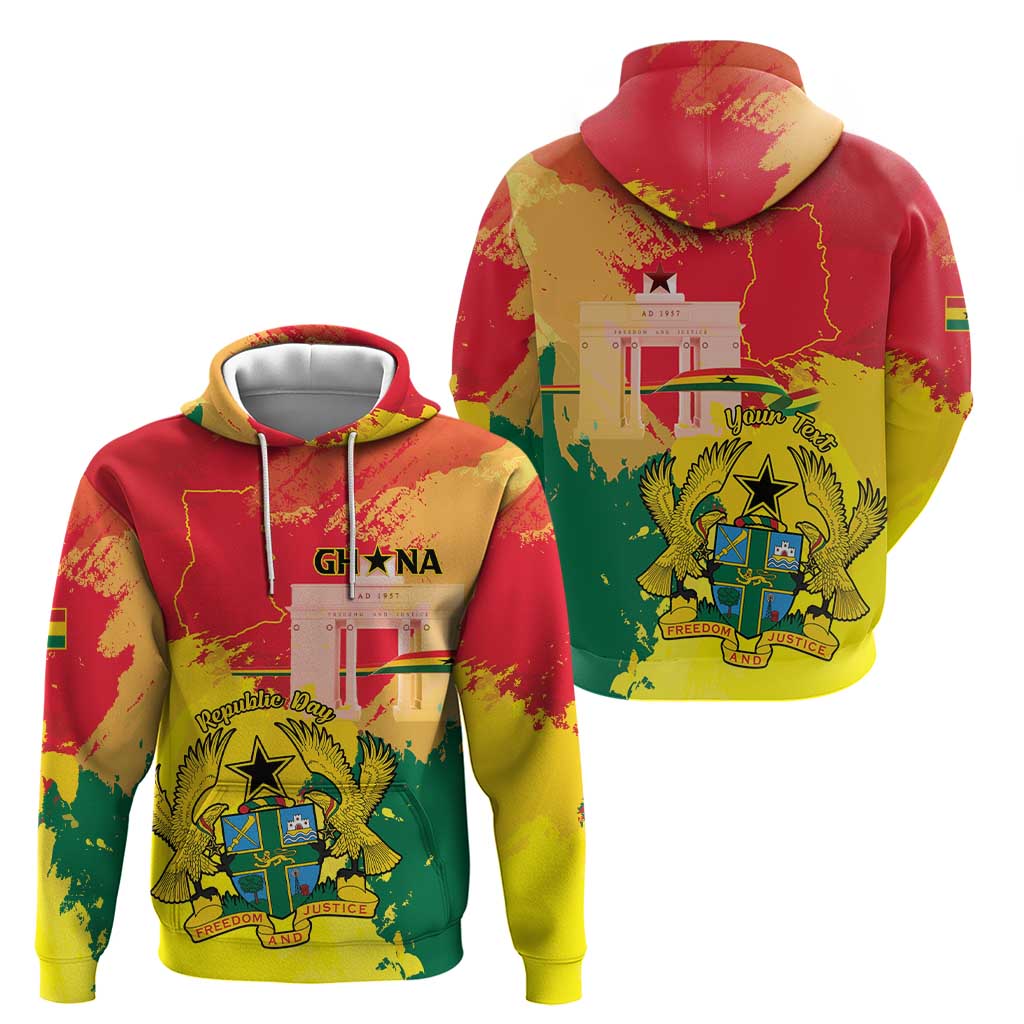Personalized Ghana Republic Day Hoodie Black Star Square With Coat Of Arms LT15