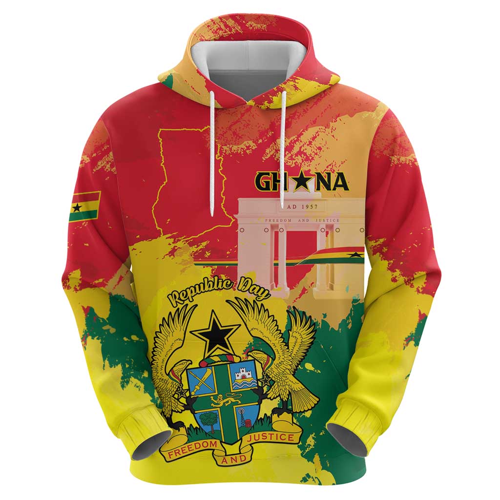 Personalized Ghana Republic Day Hoodie Black Star Square With Coat Of Arms LT15