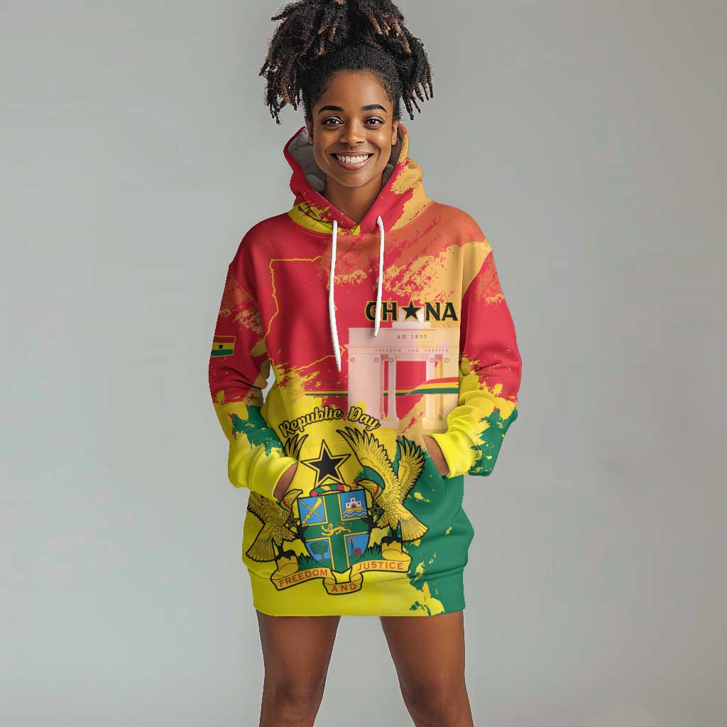 Personalized Ghana Republic Day Hoodie Dress Black Star Square - Grunge Style LT15