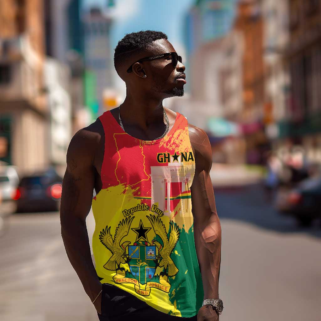 Personalized Ghana Republic Day Men Tank Top Black Star Square - Grunge Style LT15
