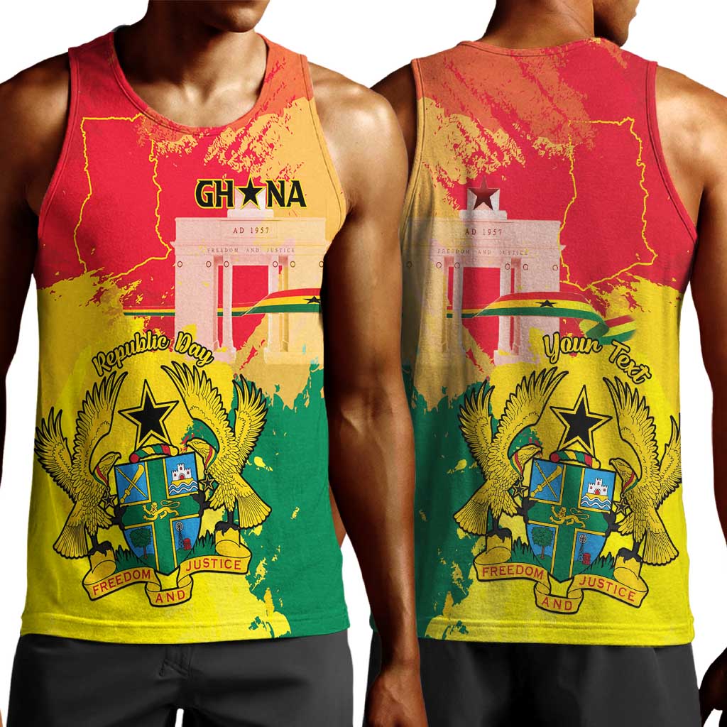 Personalized Ghana Republic Day Men Tank Top Black Star Square - Grunge Style LT15