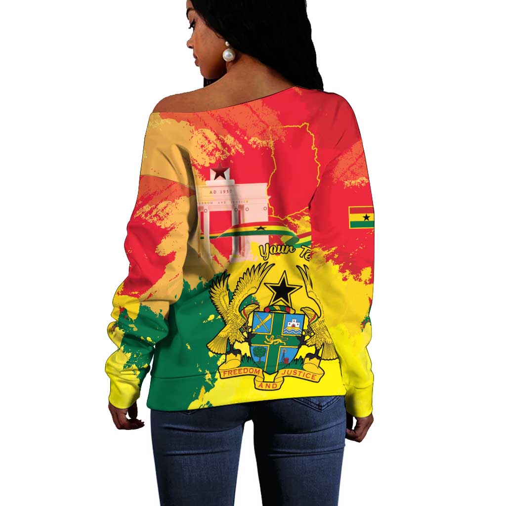 Personalized Ghana Republic Day Off Shoulder Sweater Black Star Square - Grunge Style LT15
