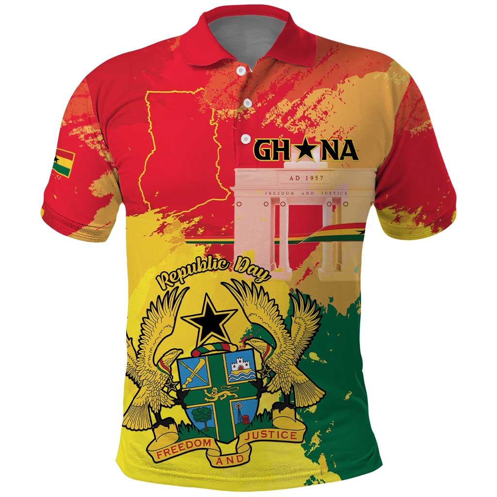 Personalized Ghana Republic Day Polo Shirt Black Star Square With Coat Of Arms LT15