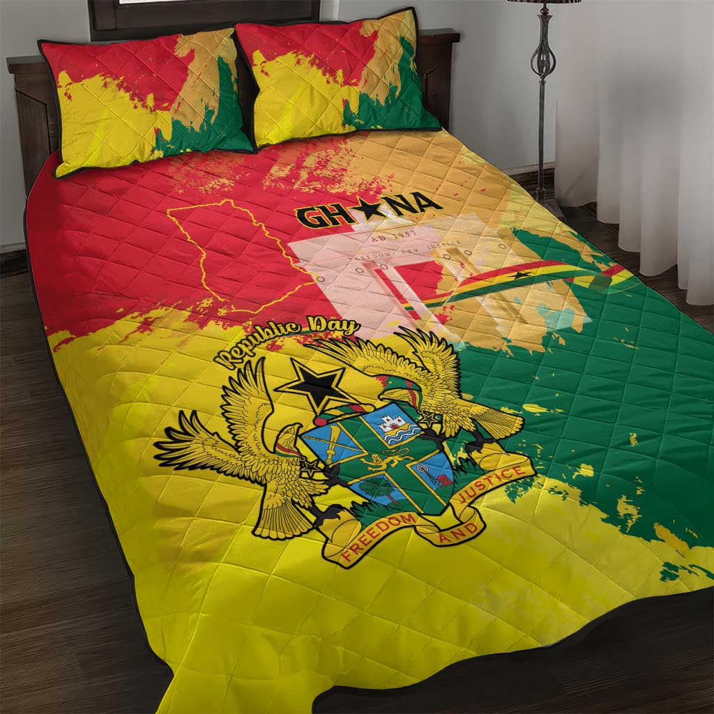 Ghana Republic Day Quilt Bed Set Black Star Square - Grunge Style LT15